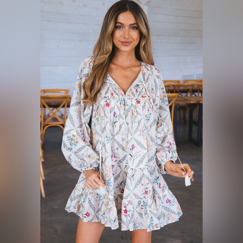 Olivaceous Floral Boho Dress